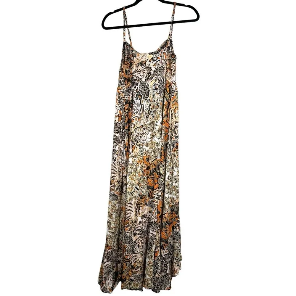 Free People Forever Yours Smocked Slip Maxi Dress Black Combo Floral XS